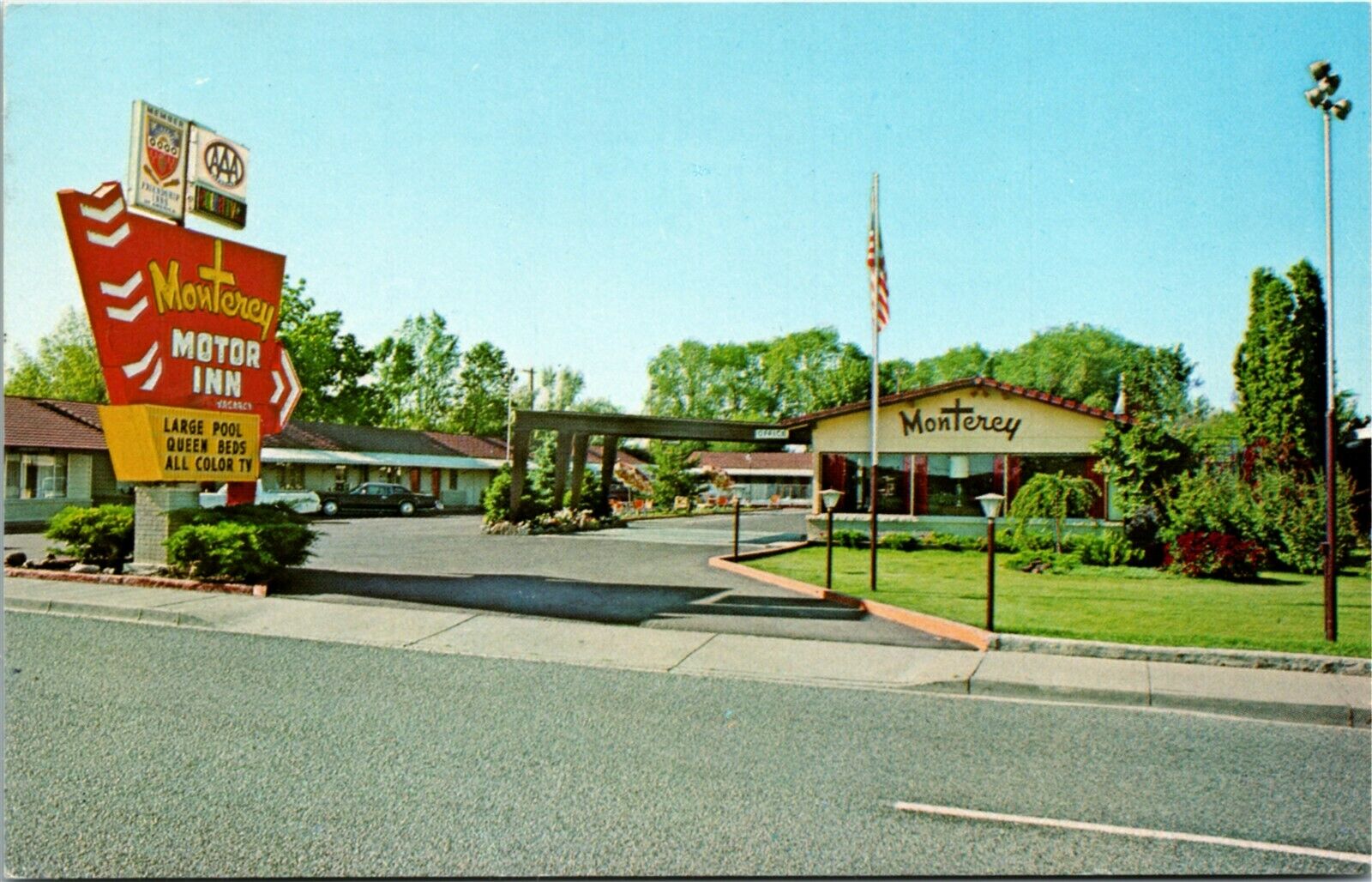 Monterey Motor Inn classic postcard view with sign